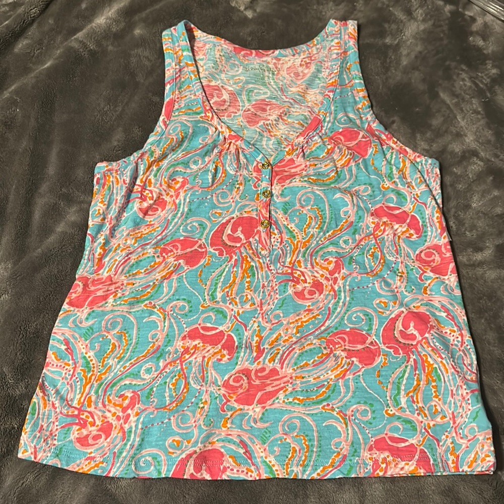 Host Pick 🏝️ Lilly Pulitzer Spa Blue Jellies Be Jammin Hartley tank top size XS